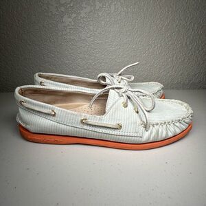 Sperry Top-Sider J.Crew Womens 9.5 Boat Shoes White Stripe Cushion Loafer Moc